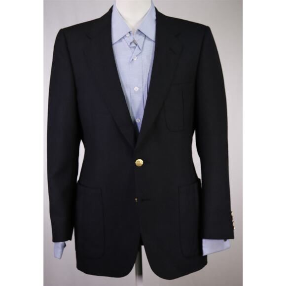 Lanvin Vinitage Black Knit Woven Patch Pocket Gold Button Blazer Jacket 40R - Picture 2 of 8